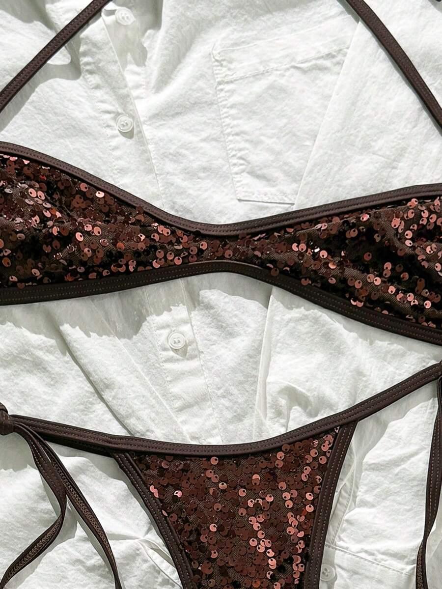 SHEIN DWUCZĘŚCIOWY STRÓJ KĄPIELOWY CEKINY S09__XXS