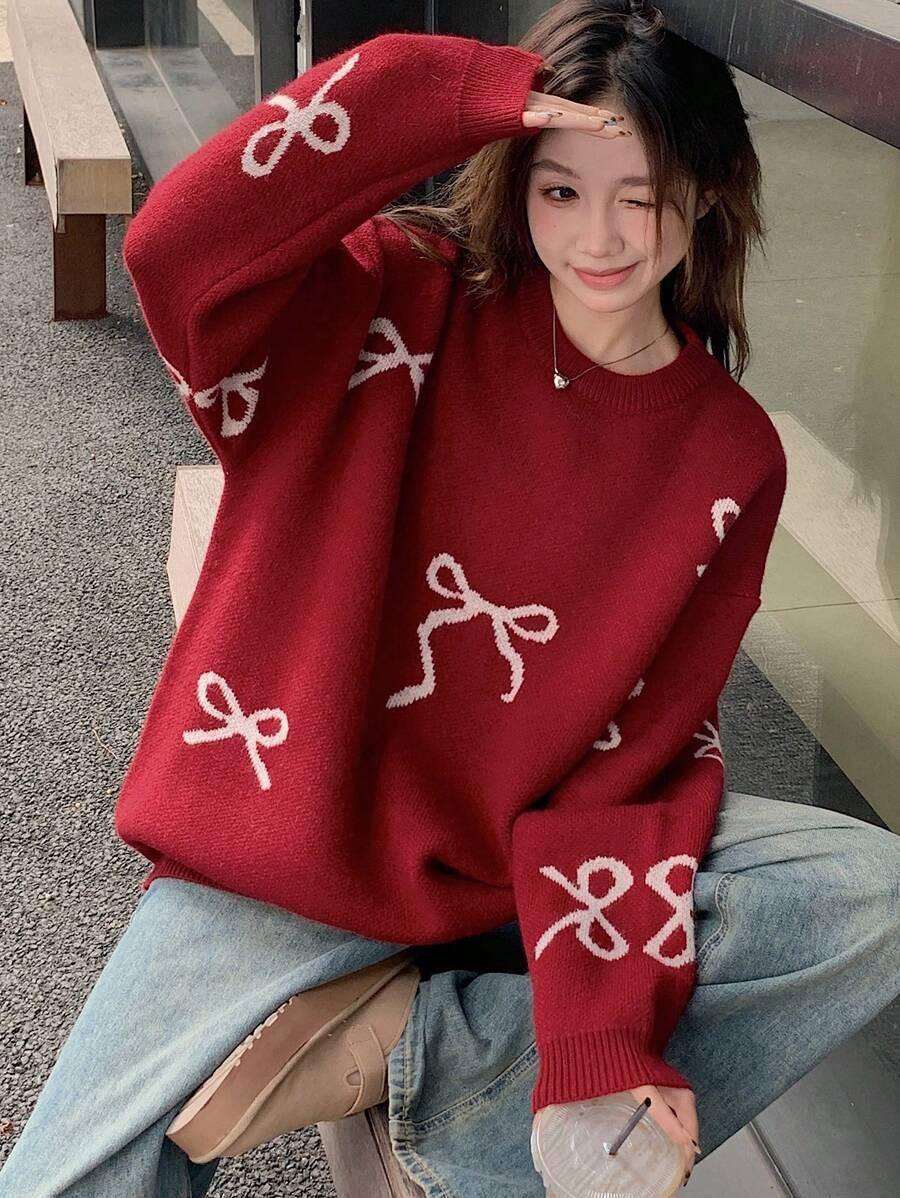 EURMUSE CZERWONY SWETER KOKARDY BDD__M