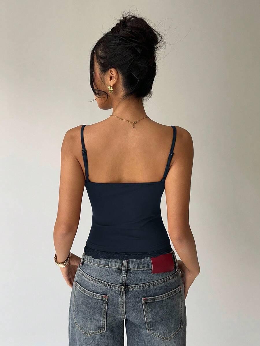 SHEIN GRANATOWY TOP NA RAMIĄCZKACH S06__XXS
