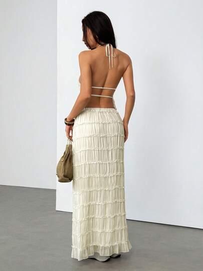 SHEIN KREMOWA MAXI SPÓDNICA S06__L
