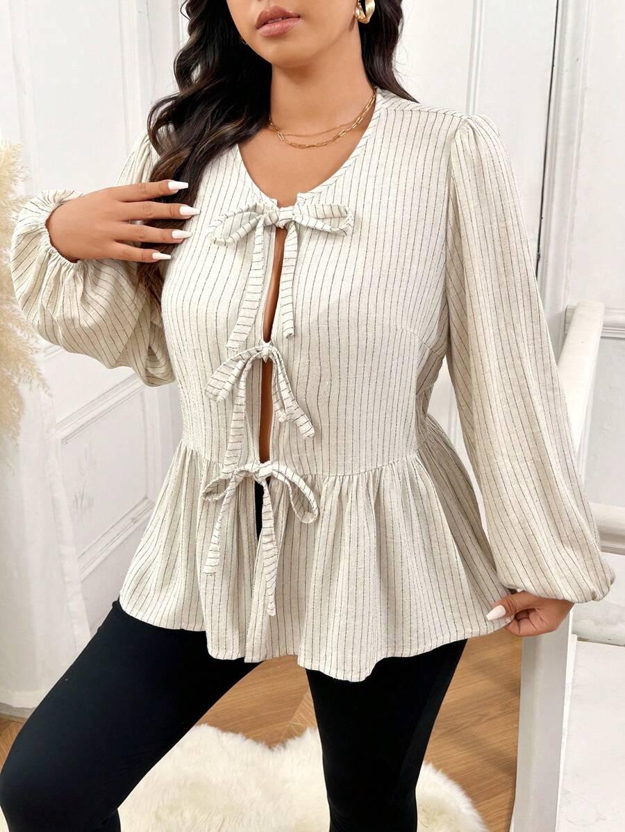 SHEIN BLUZKA DŁUGI RĘKAW KOKARDY S06__46