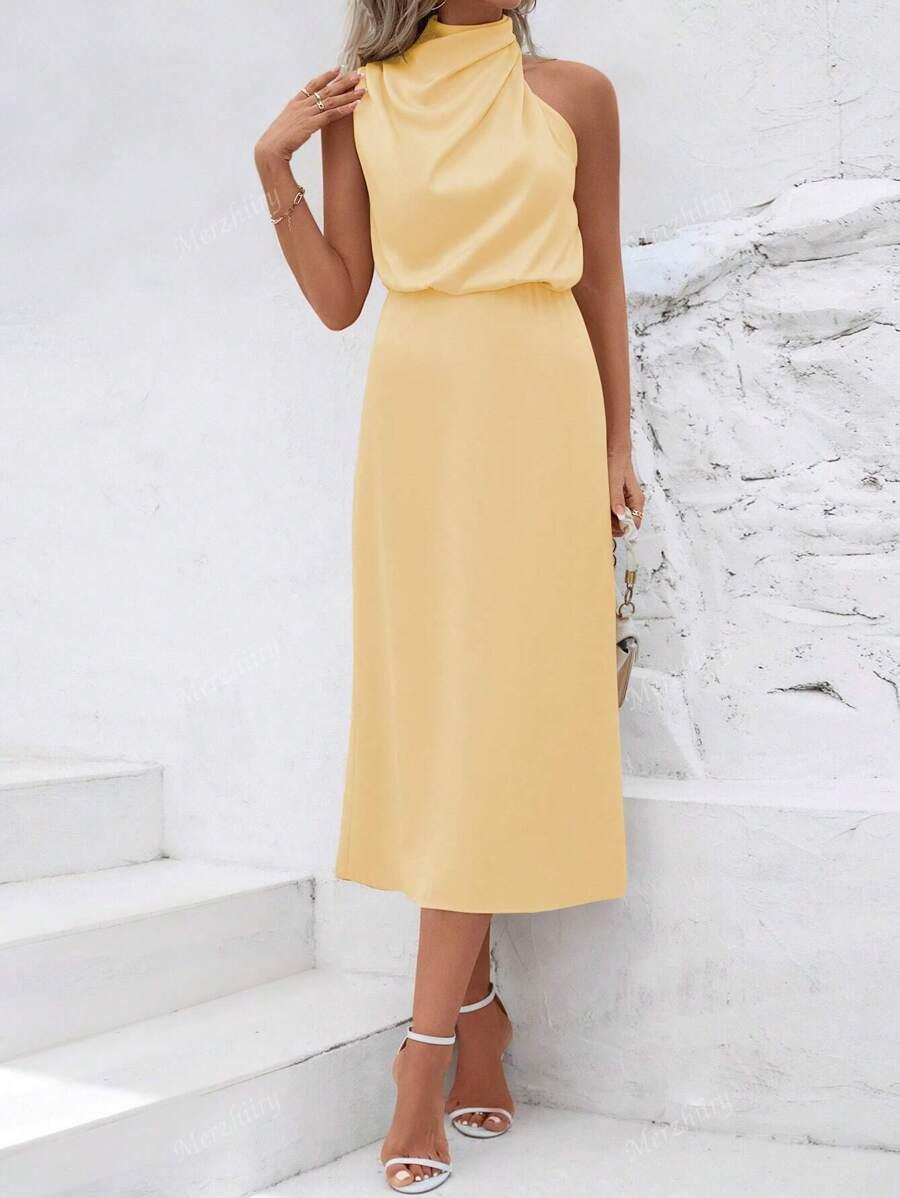 SHEIN ŻÓŁTA SUKIENKA ASYMETRYCZNY DEKOLT PK01__S