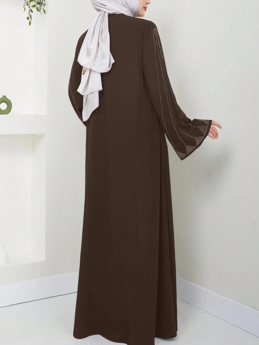 SHEIN BRĄZOWA MAXI SUKIENKA ZDOBIENIE S06__L