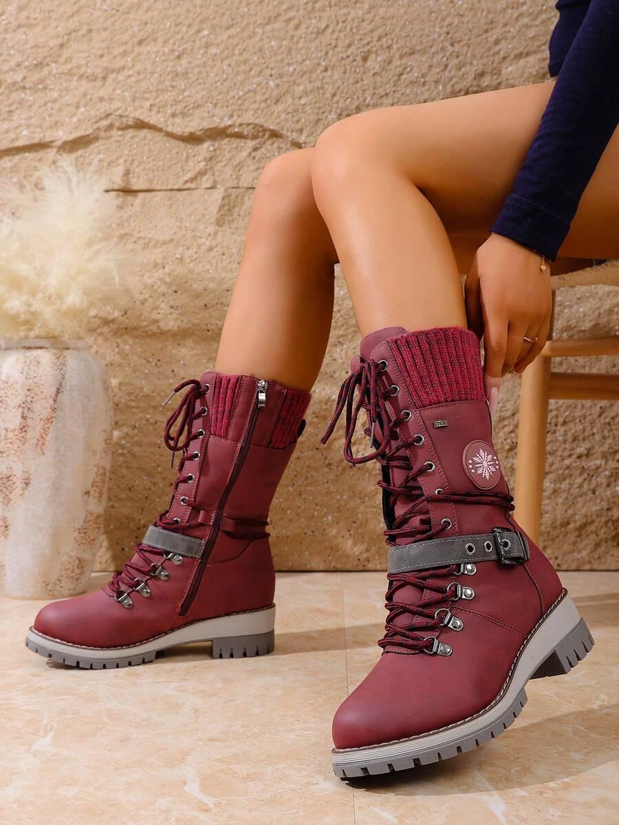 SHEIN CZERWONE SZNUROWANE KOZAKI W01__39