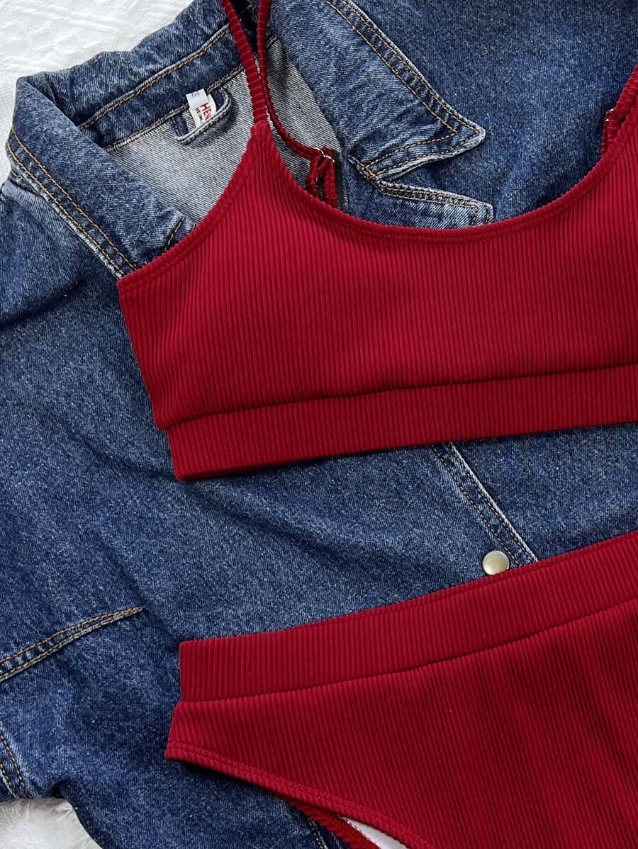 SHEIN CZERWONY STRÓJ KĄPIELOWY DWUCZĘŚCIOWY S09__S
