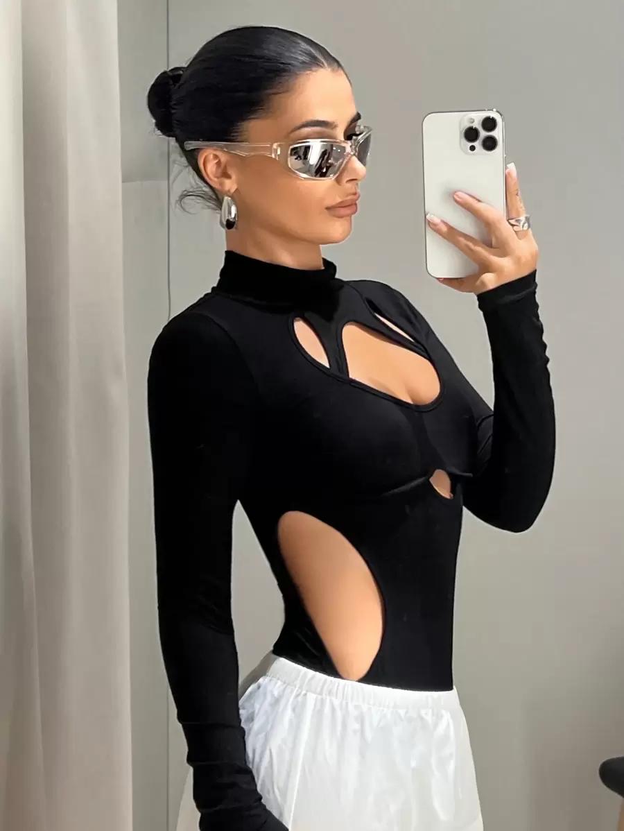 SHEIN CZARNE BODY WYCIĘCIE S06__S