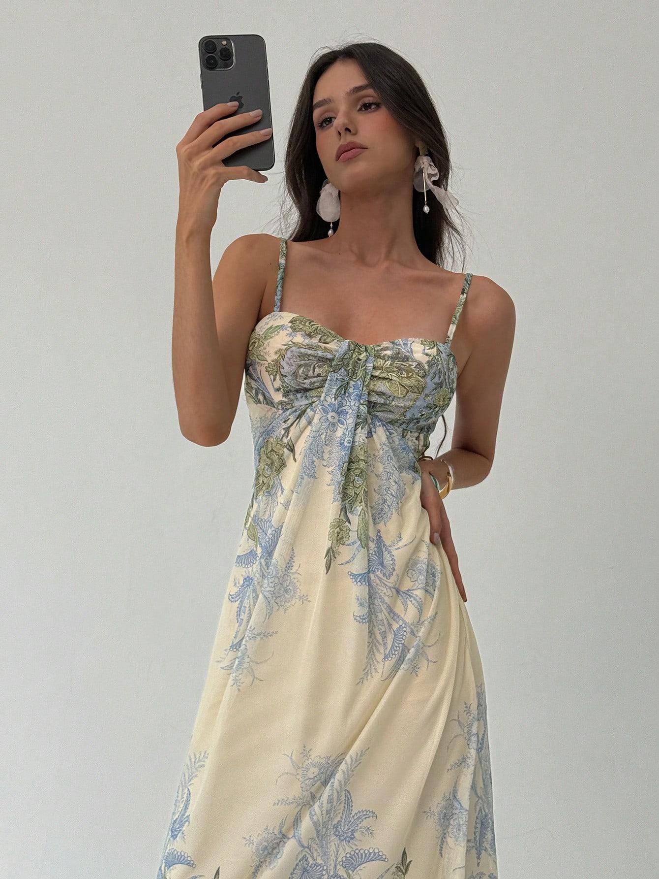 SHEIN MAXI SUKIENKA NA RAMIĄCZKACH WZÓR ROŚLINNY S06__L