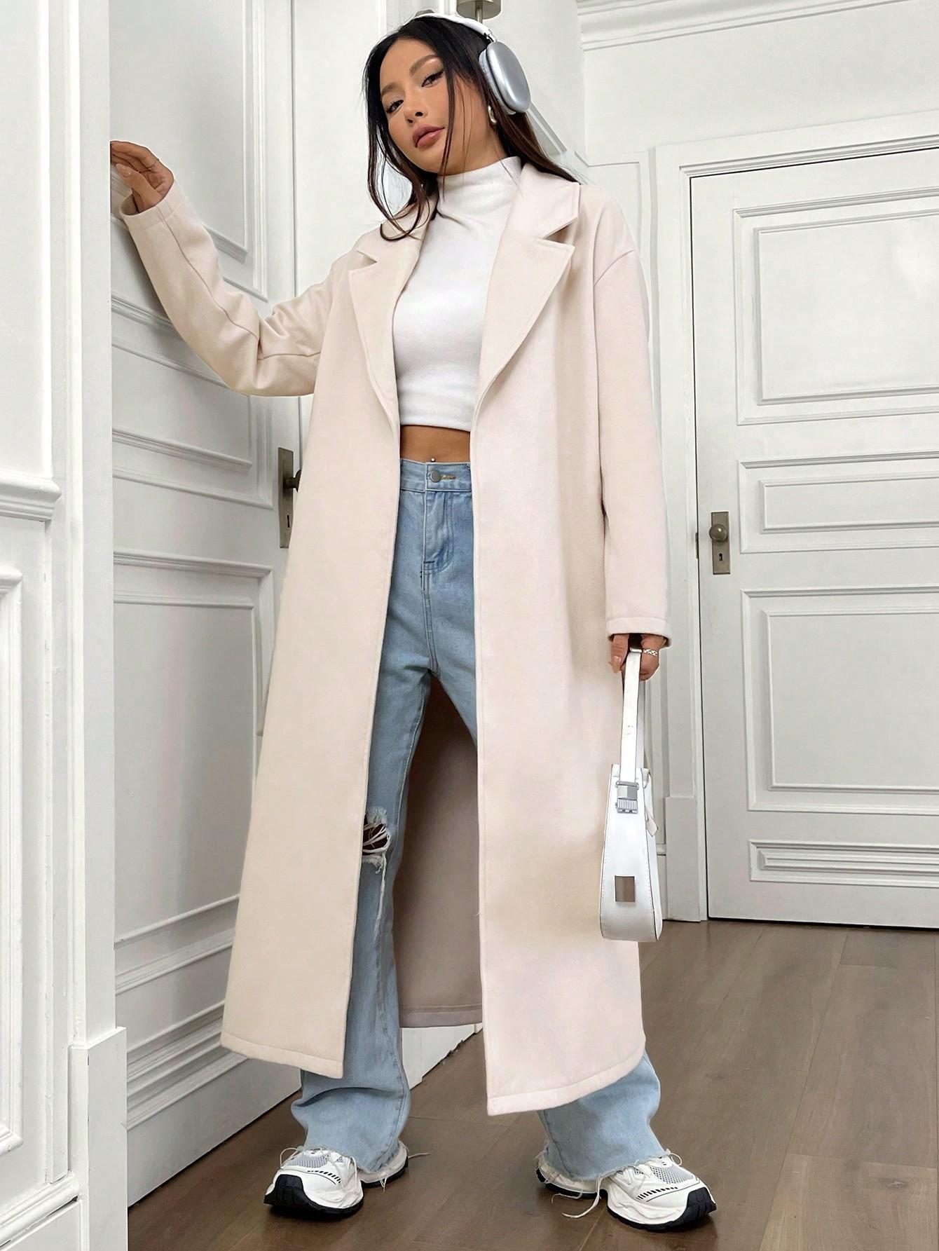 SHEIN BEŻOWY KLASYCZNY PŁASZCZ W01__XS