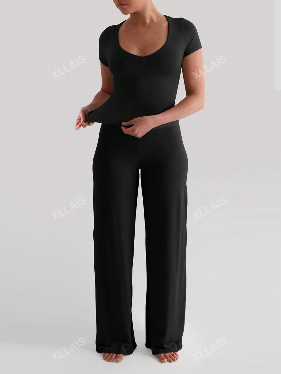 SHEIN CZARNA BLUZKA Z KRÓTKIM RĘKAWEM S06__S