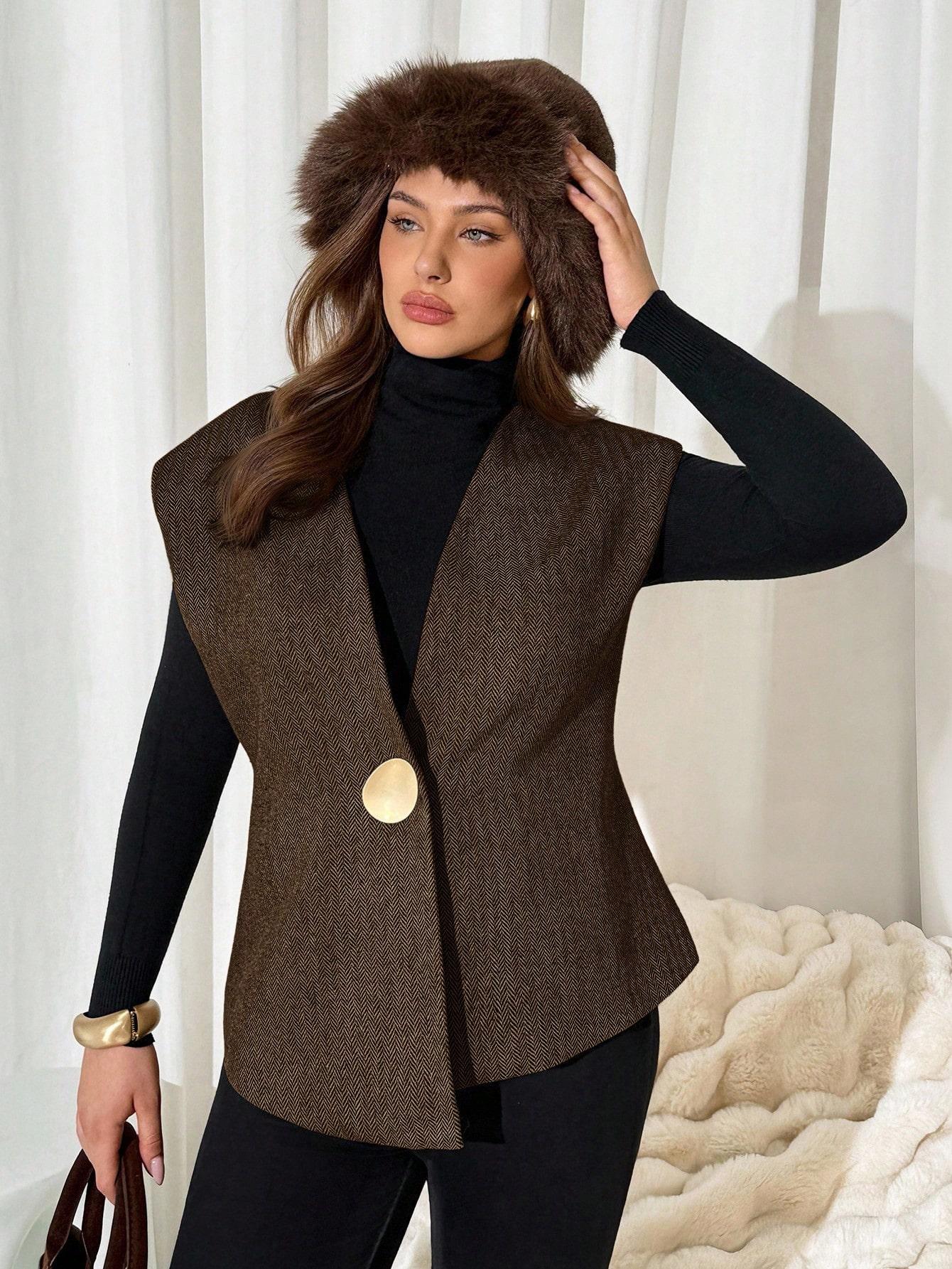 SHEIN BRĄZOWA KAMIZELKA ZDOBIENIE S06__46
