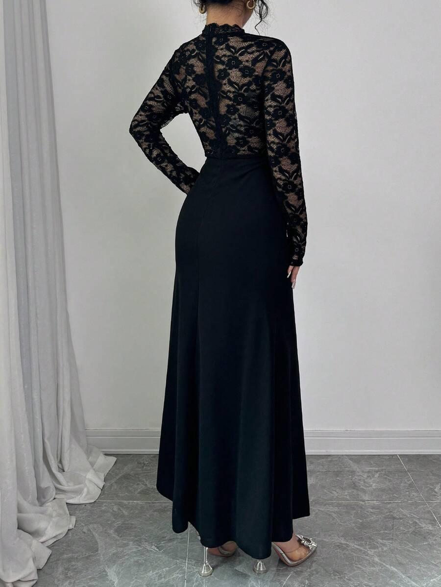 MODELYN CZARNA MAXI SUKIENKA KORONKA S06__L