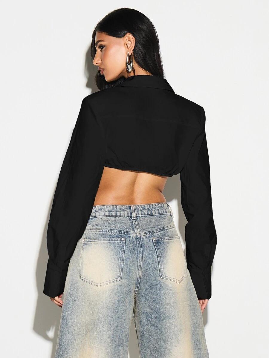 KIZN CZARNY CROP TOP DŁUGI RĘKAW S06__L