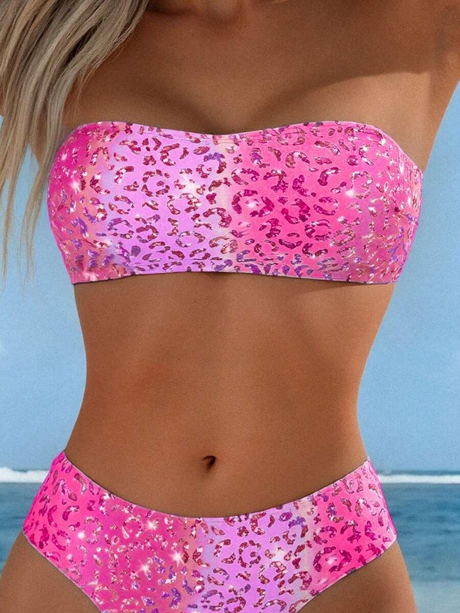 SHEIN RÓŻOWY KOMPLET BIKINI ANIMAL PRINT S09__L