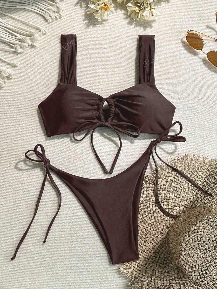 SHEIN BRĄZOWY STRÓJ KĄPIELOWY DWUCZĘŚCIOWY S09__L