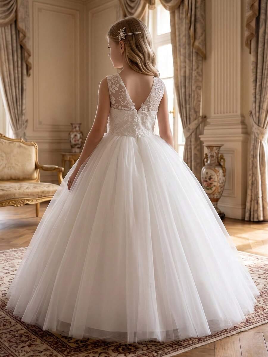SHEIN BIAŁA MAXI SUKIENKA TIUL HAFT PK01__104-110