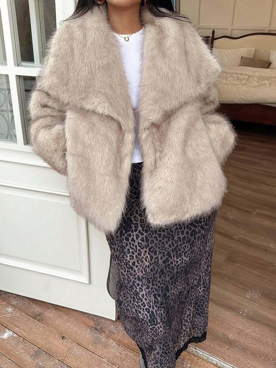SHEIN BEŻOWE SZTUCZNE FUTRO W01__M