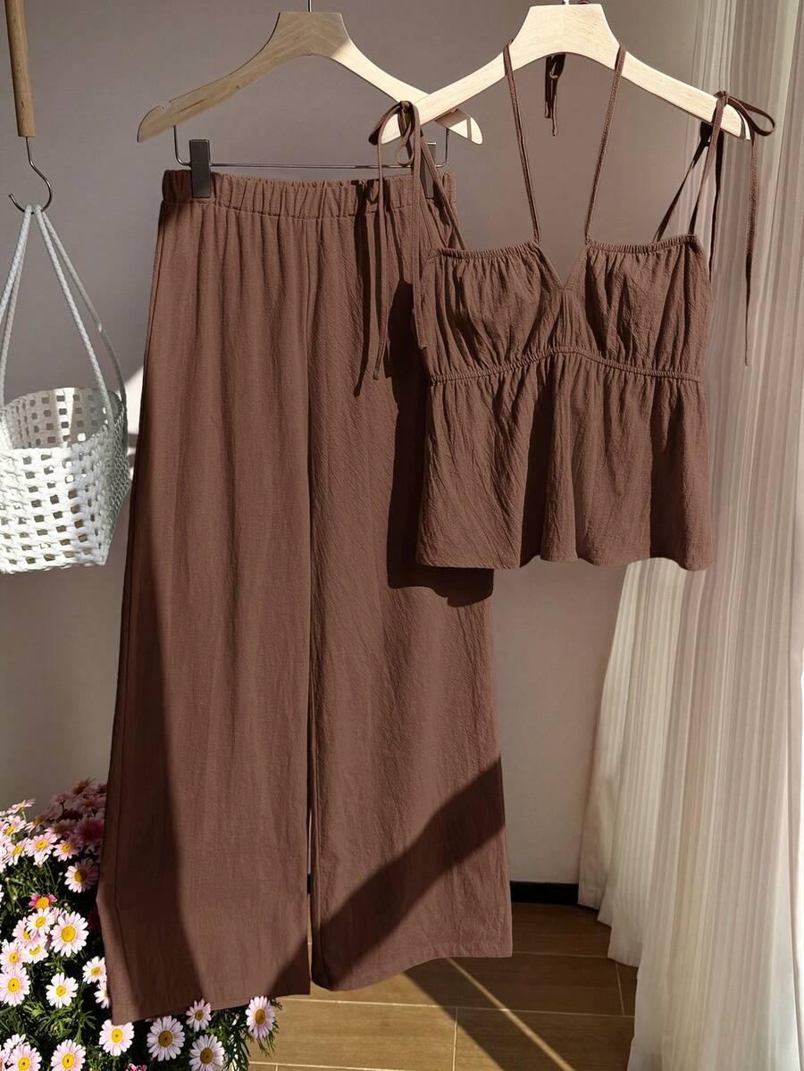 COMFORTCANA BRĄZOWY KOMPLET TOP SPODNIE PK01__M