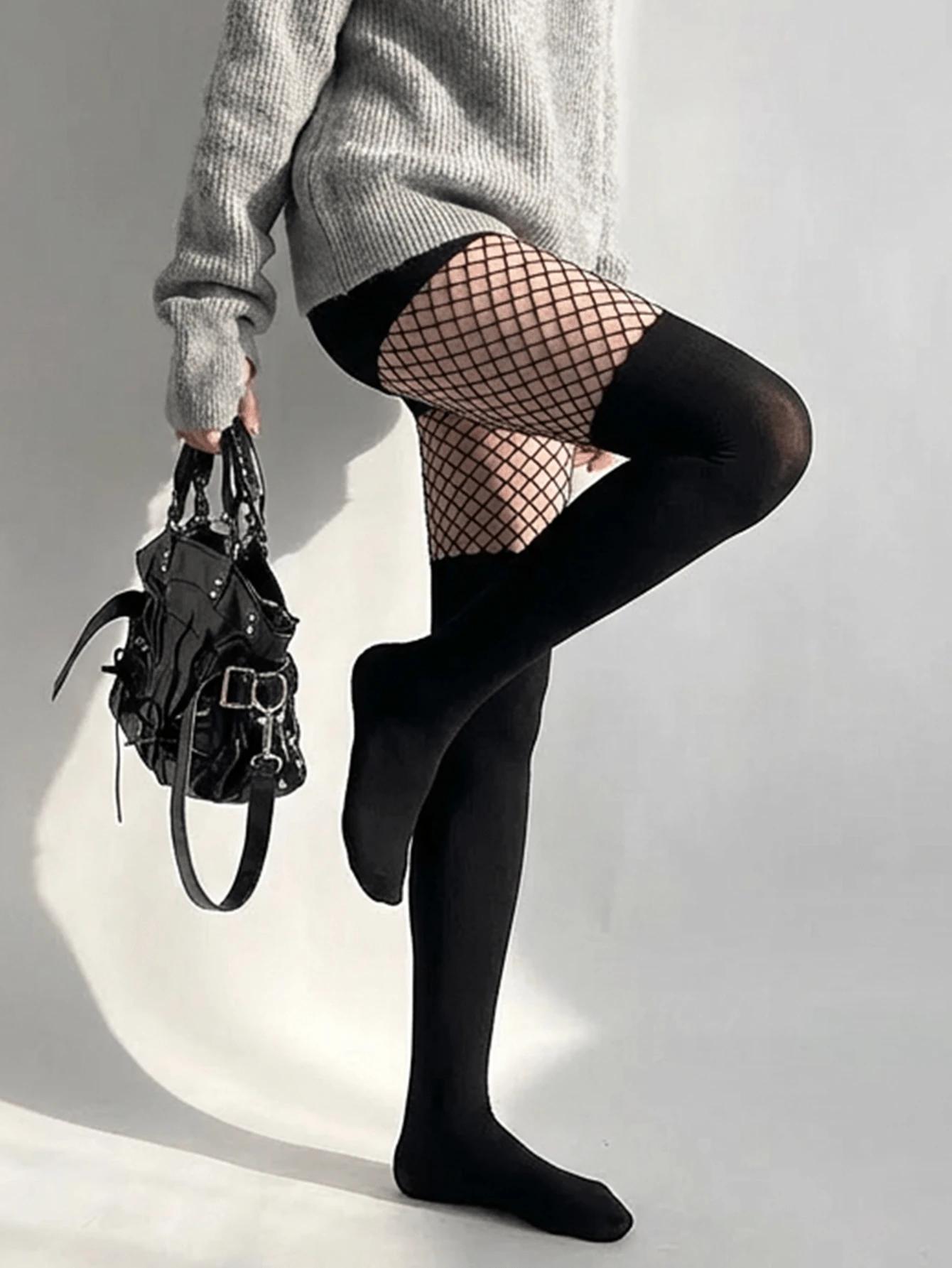 SHEIN CZARNE RAJSTOPY KABARETKI S07__S/M