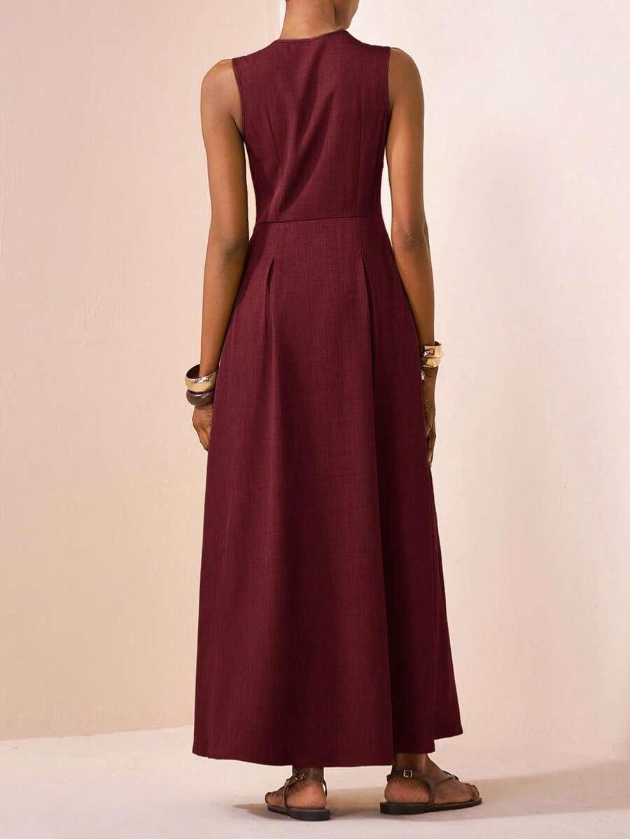 SHEIN CZERWONA MAXI SUKIENKA ZAMEK S06__L