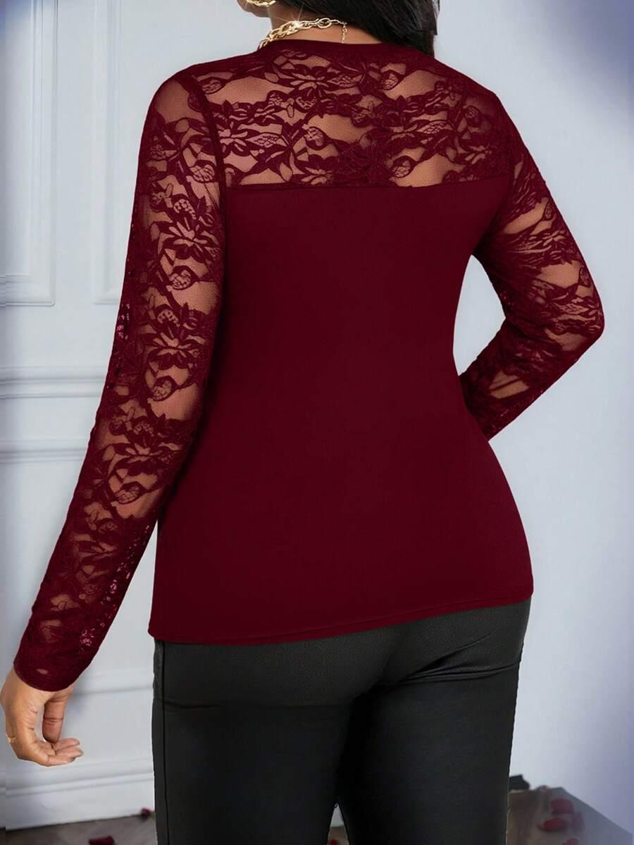 SHEIN CZERWONA BLUZKA KORONKA S06__XXL