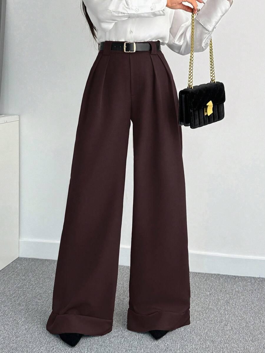 SHEIN BRĄZOWE SPODNIE PROSTA NOGAWKA S06__XL