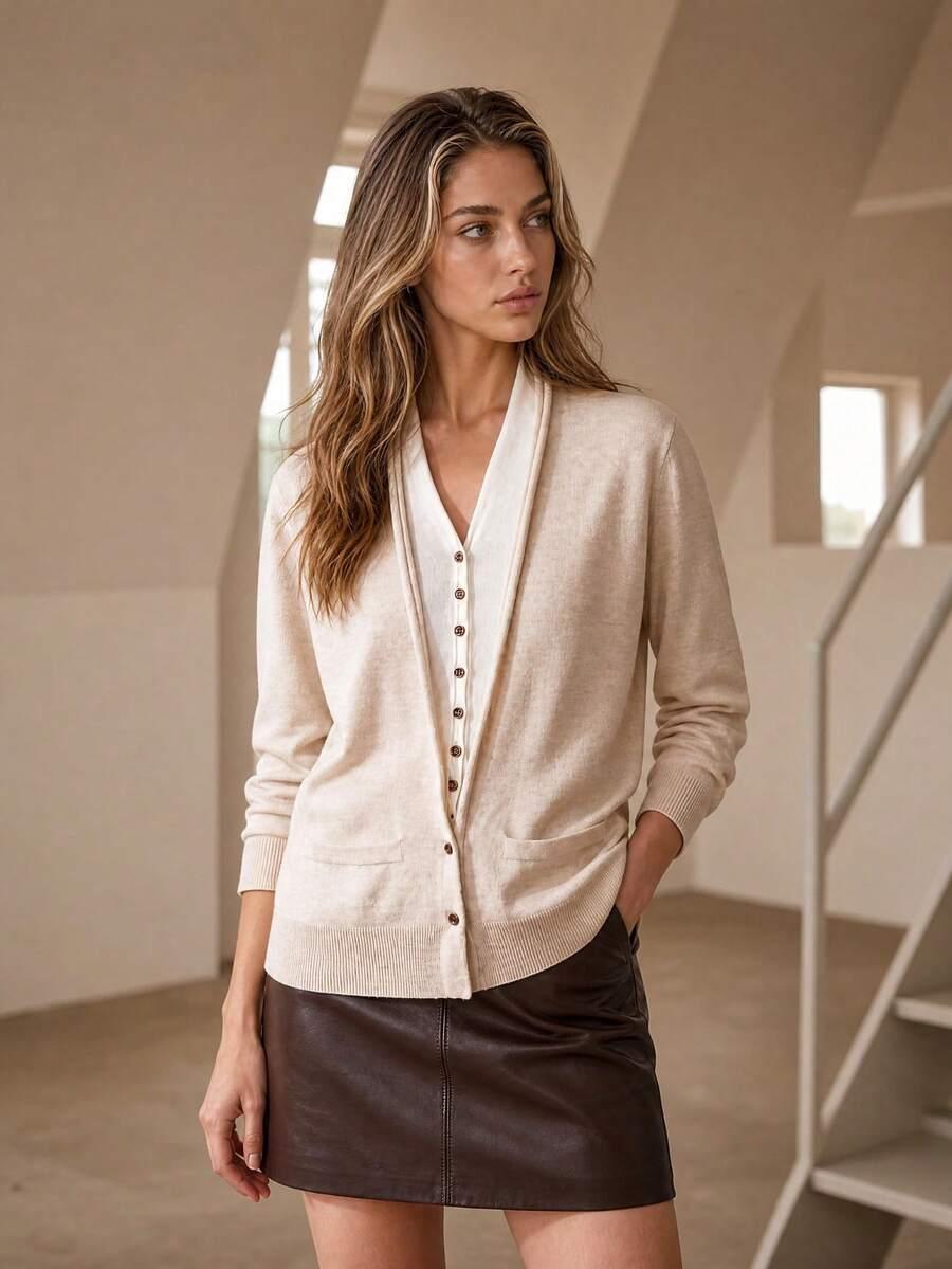 SHEIN BEŻOWY SWETER Z DOMIESZKĄ WEŁNY S06__S
