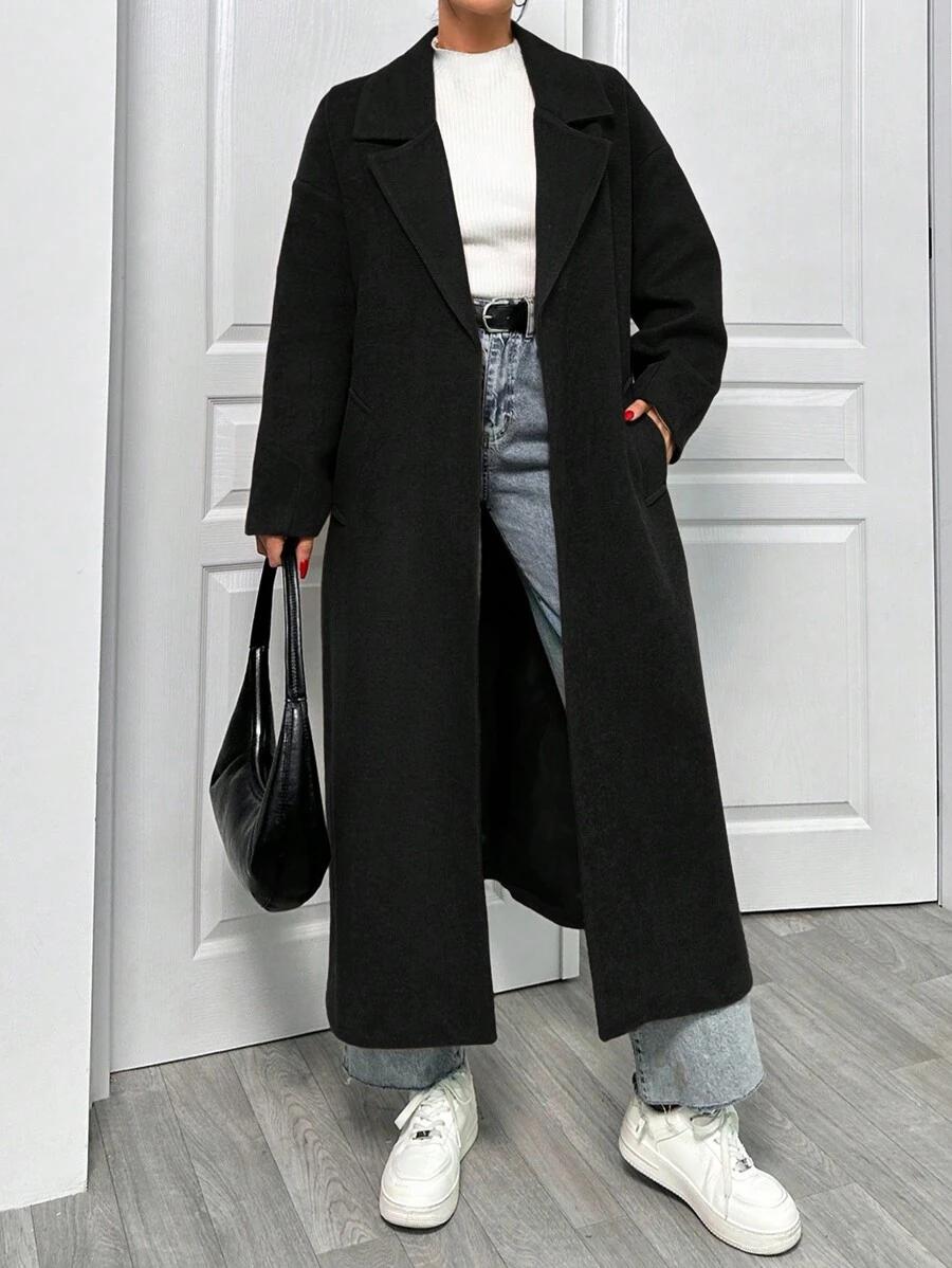 LIVYA STYLE CZARNY KLASYCZNY PŁASZCZ W01__M