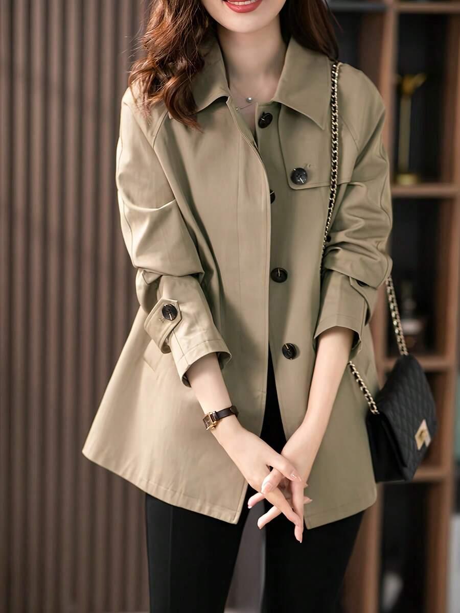 SHEIN KHAKI PŁASZCZ GUZIKI S06__L