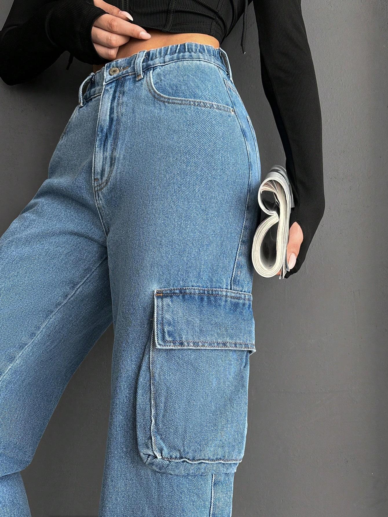 SHEIN SPODNIE JEANSOWE KIESZENIE S06__L