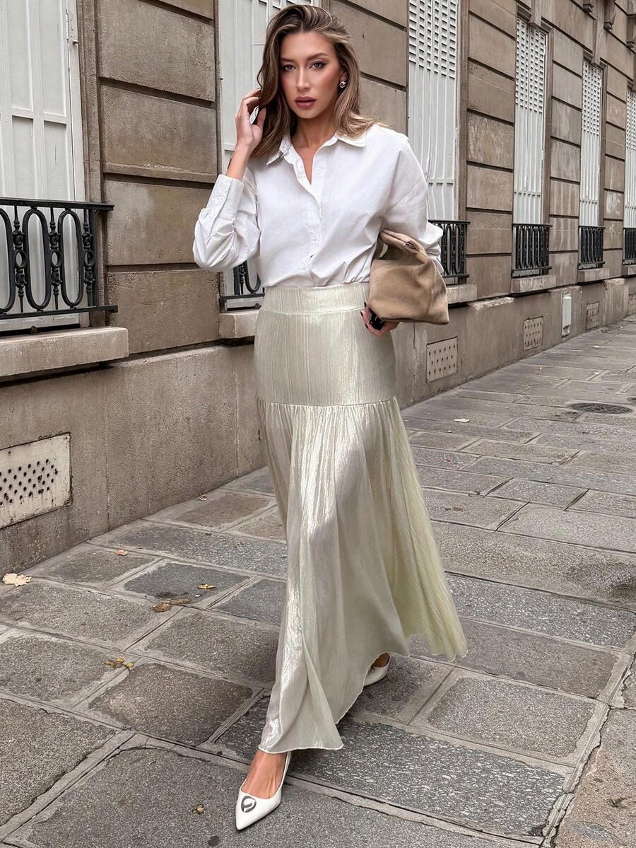 SHEIN ZŁOTA MAXI SPÓDNICA S06__XS