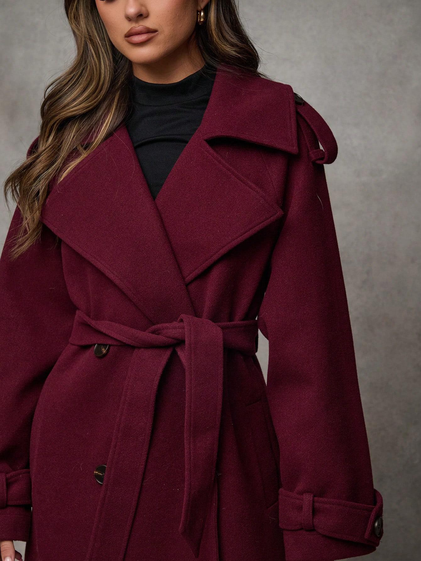 SHEIN BURGUNDOWY PŁASZCZ DO KOSTEK W01__L