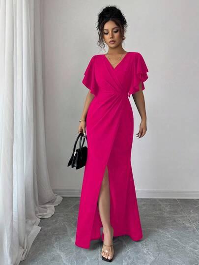 SHEIN RÓŻOWA MAXI SUKIENKA ROZCIĘCIE S06__L