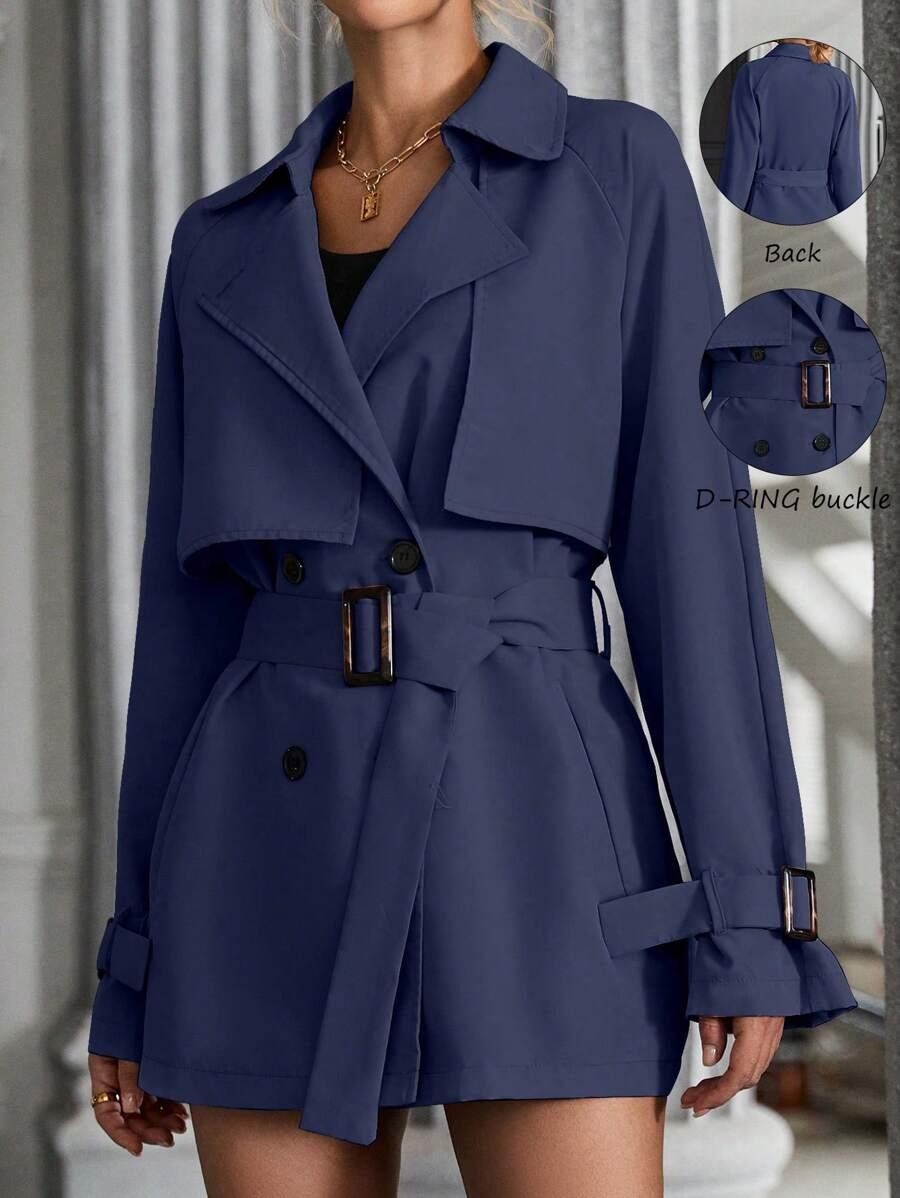SHEIN GRANATOWY PŁASZCZ TRENCZ S06__XL