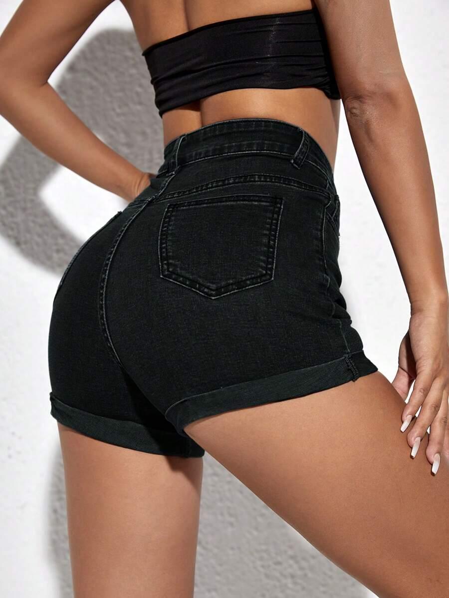SHEIN CZARNE SPODENKI JEANSOWE S06__M