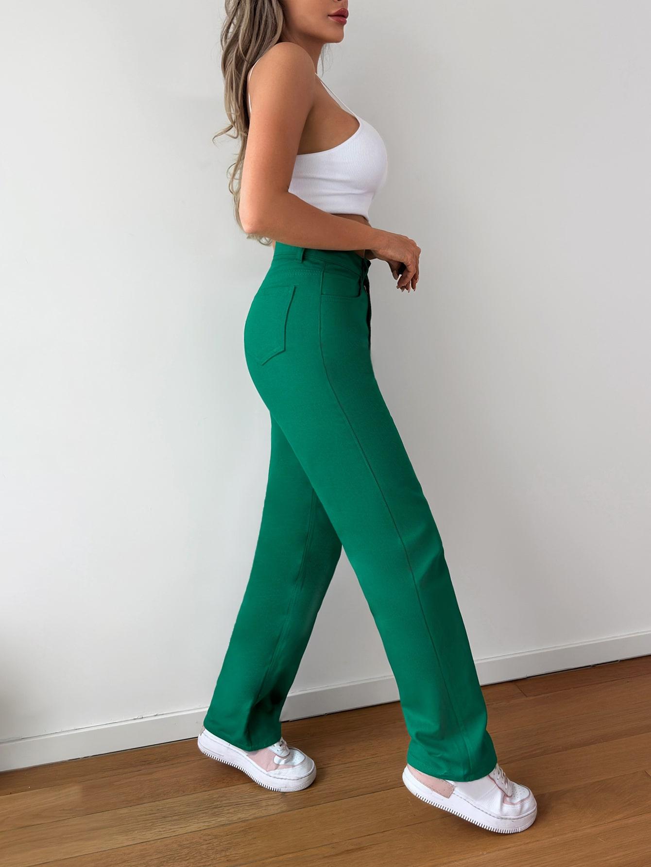 SHEIN ZIELONE SPODNIE JEANS S06__XS