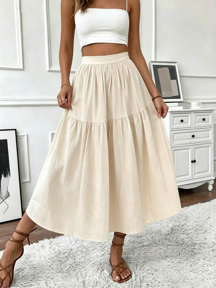 SHEIN BEŻOWA MAXI SPÓDNICA S06__M