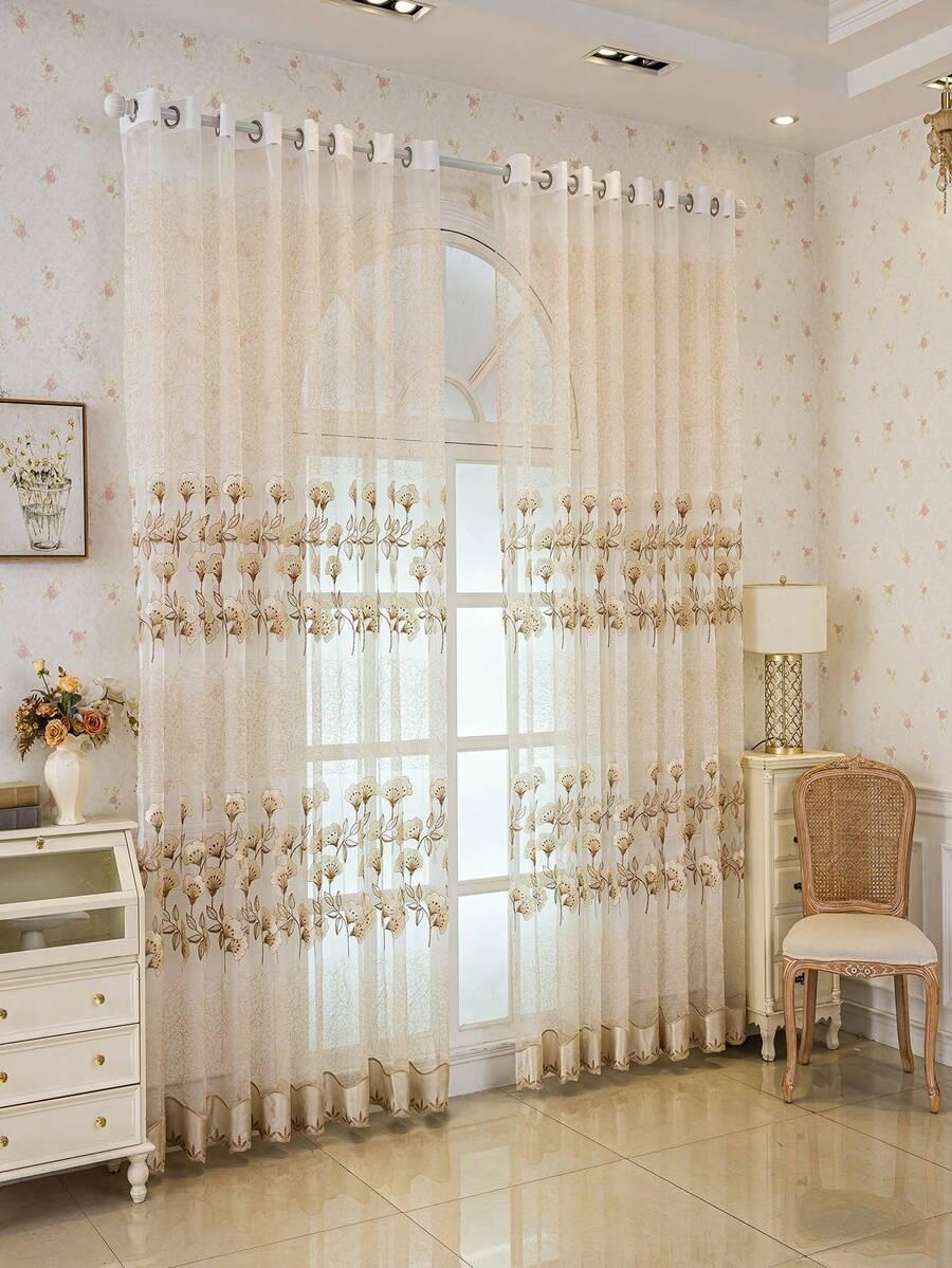 SHEIN BEŻOWA ZASŁONA HAFT 1-PACK S07__270X300X270CM
