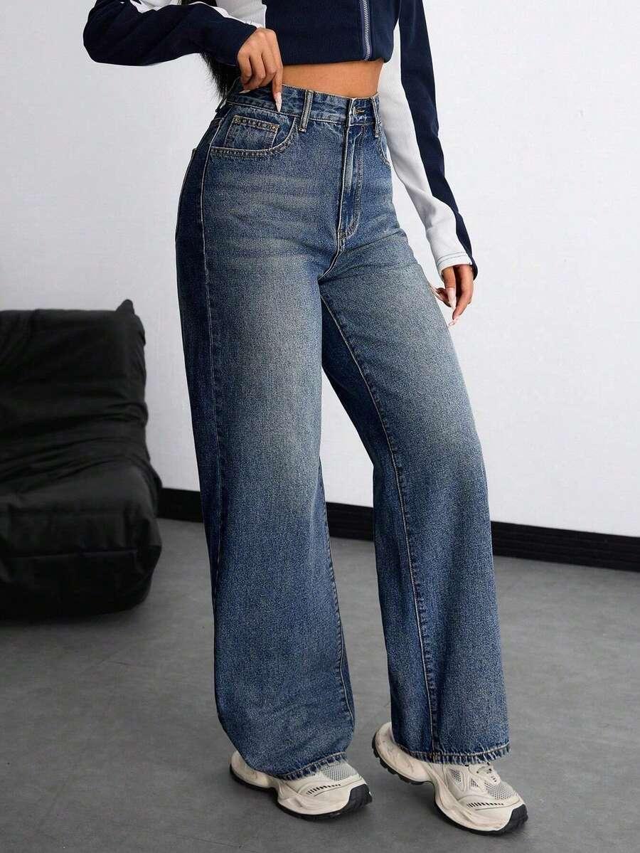 SHEIN SPODNIE JEANS WYSOKI STAN PK01__162-166