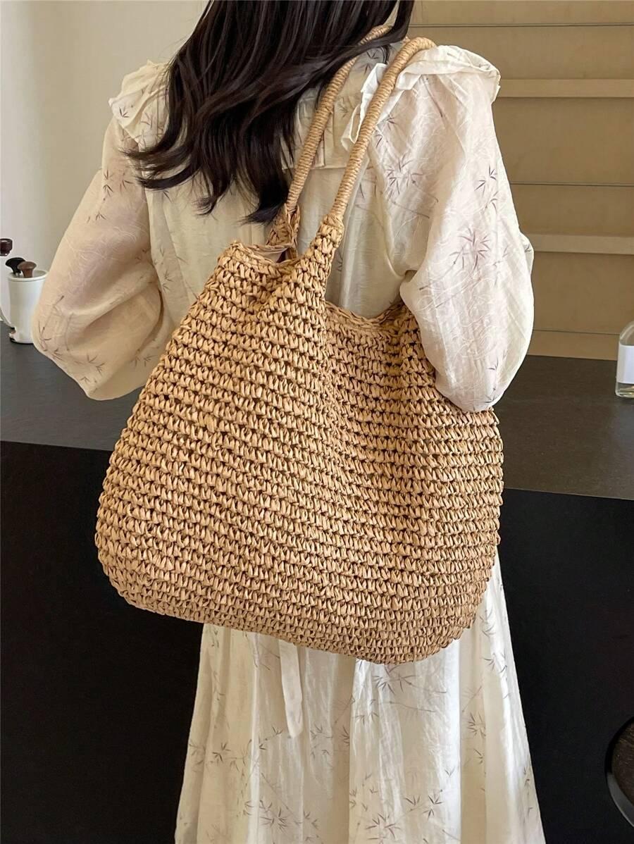 SHEIN BEŻOWA PLECIONA TOREBKA 46X38