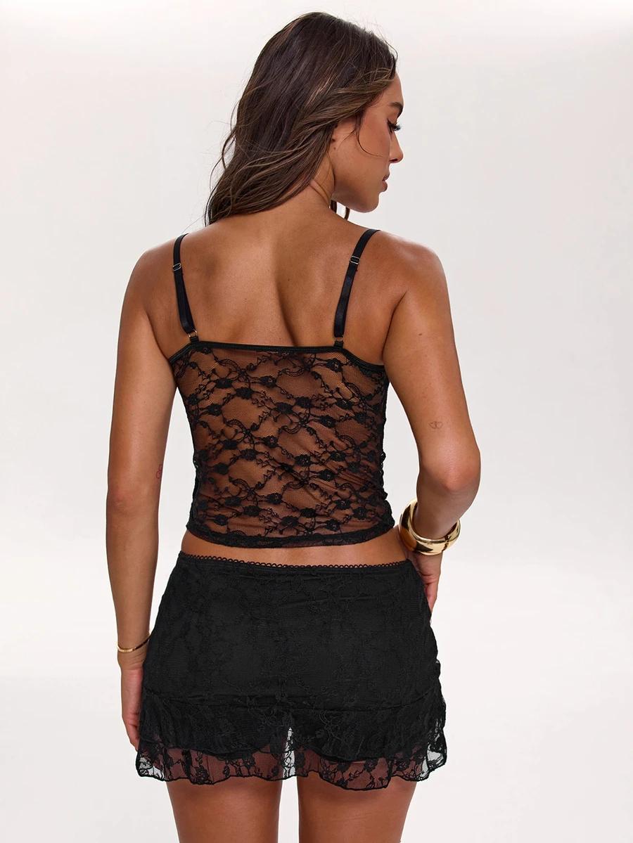 SHEIN CZARNY KORONKOWY TOP PK01__XS