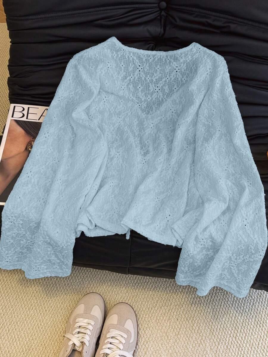 SHEIN NIEBIESKA WIĄZANA BLUZKA DŁUGIM RĘKAWEM S06__XXL