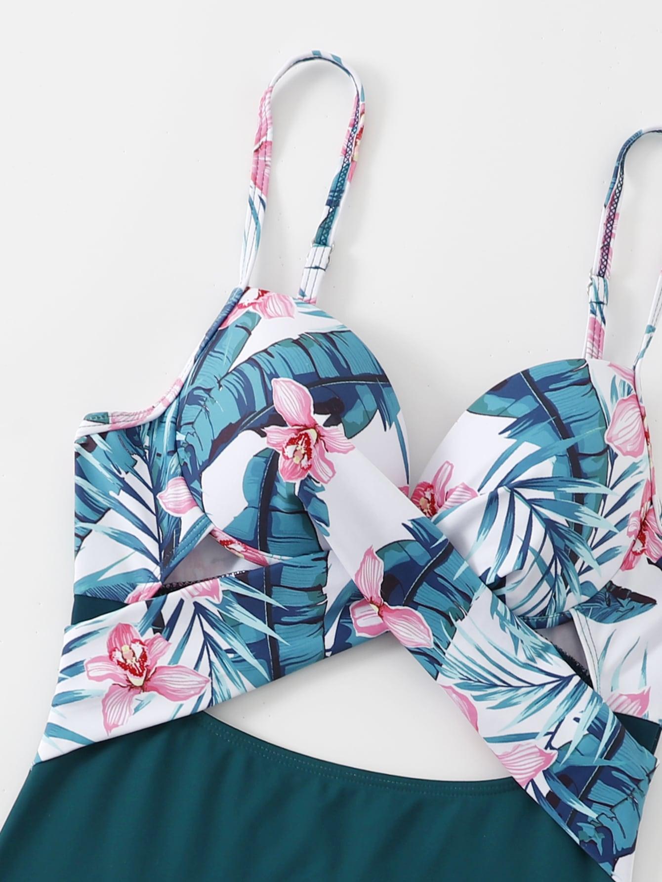 SHEIN JEDNOCZĘŚCIOWY STRÓJ KĄPIELOWY PRINT WYCIĘCIE S09__L