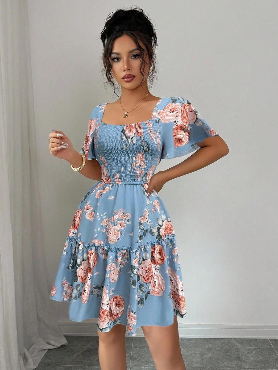 ELENZGA NIEBIESKA MINI SUKIENKA KWIATY S06__M