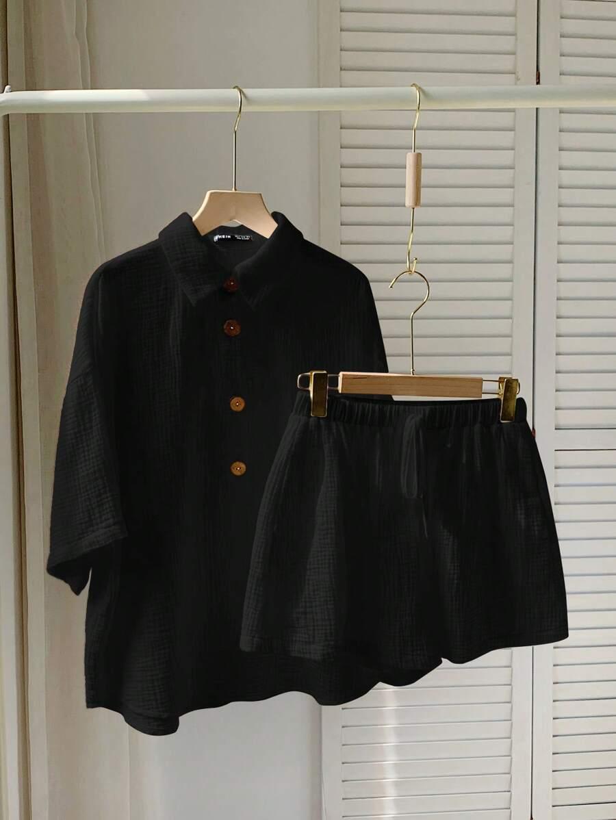 SHEIN CZARNA BLUZKA GUZIKI S06__L