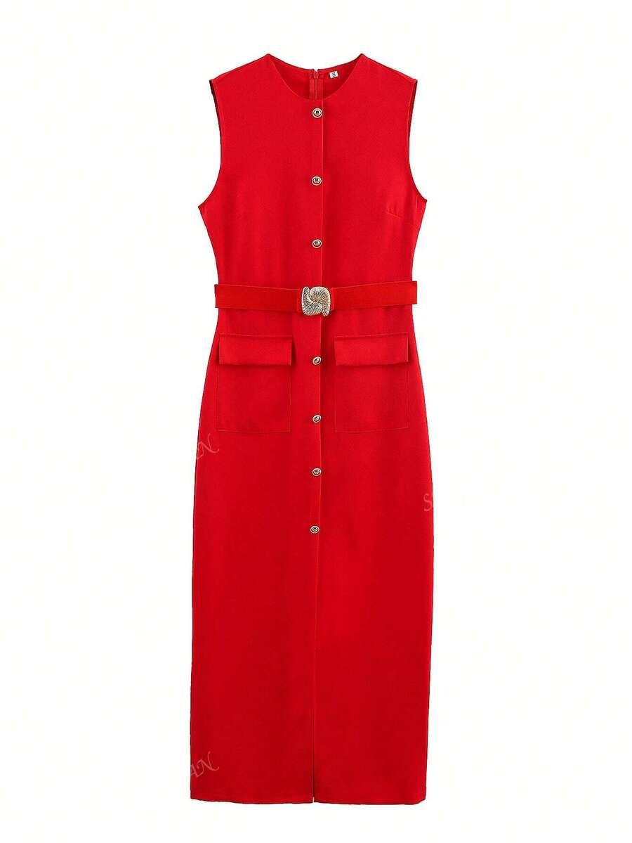 SHEIN CZERWONA SUKIENKA BEZ RĘKAWÓW S09__L