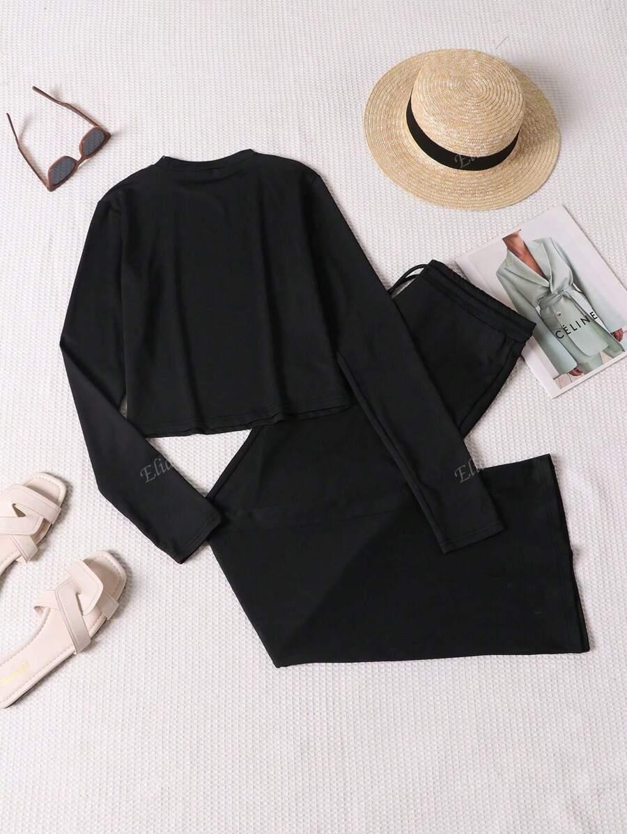 SHEIN CZARNY KOMPLET BLUZKA SPODNIE S06__S