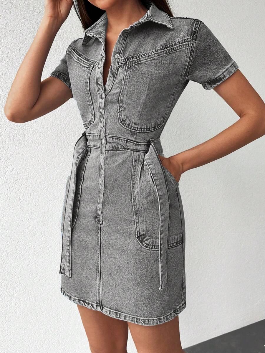 EURMUSE SZARA MINI SUKIENKA JEANS S06__S