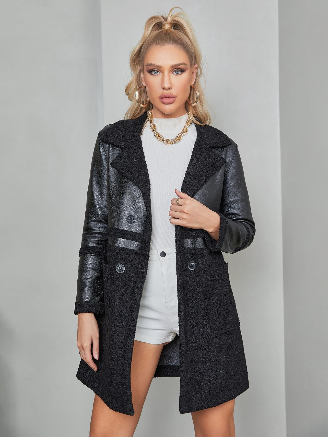 SHEIN CZARNY PŁASZCZ IMITACJA SKÓRY W01__S
