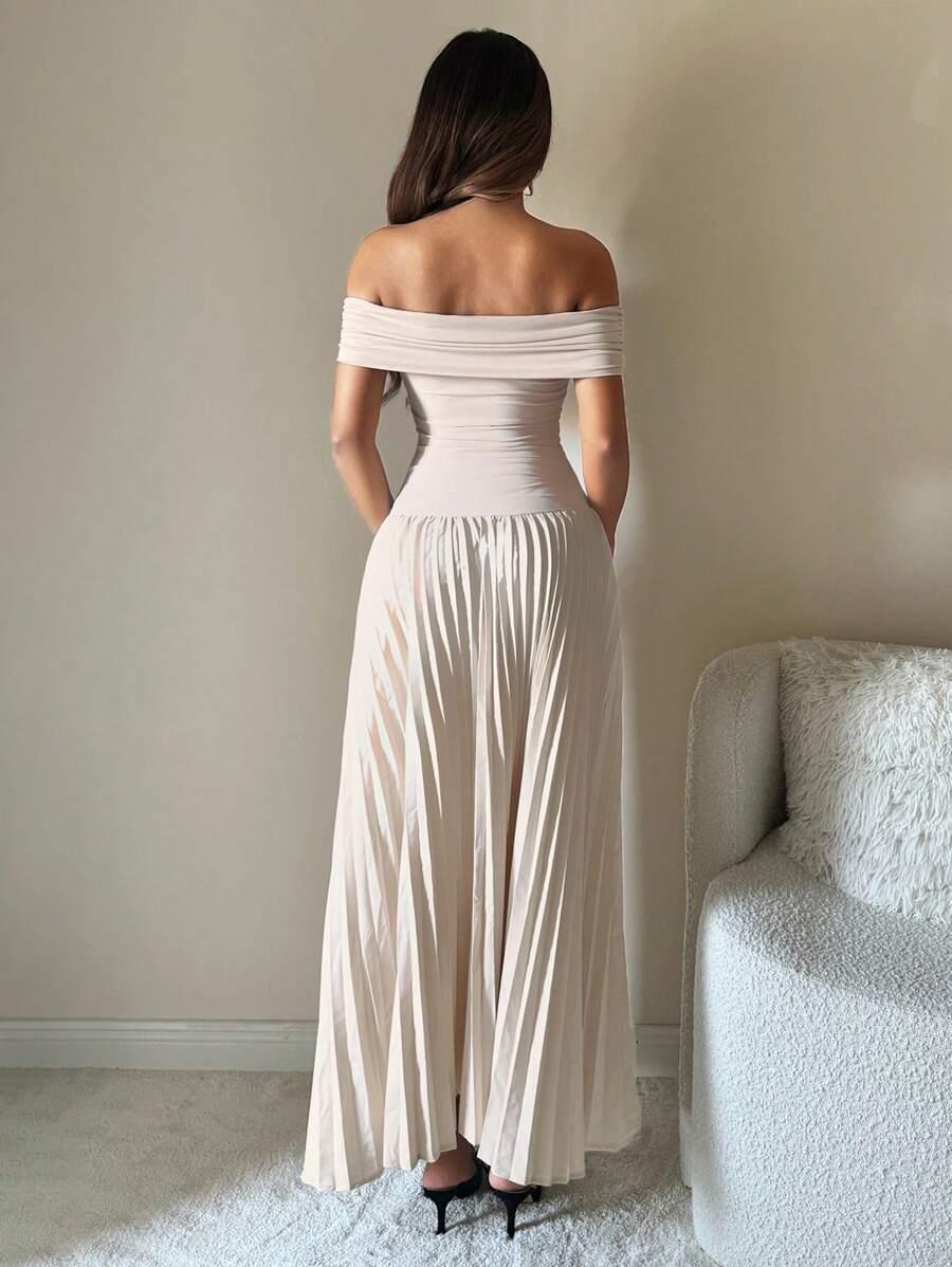 SHEIN BEŻOWA MAXI SUKIENKA ODKRYTE RAMIONA S06__M