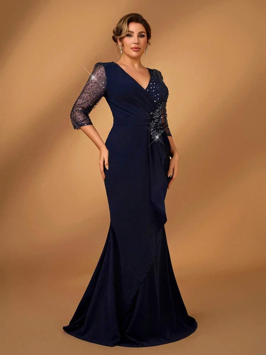 SHEIN GRANATOWA MAXI SUKIENKA CEKINY S09__46